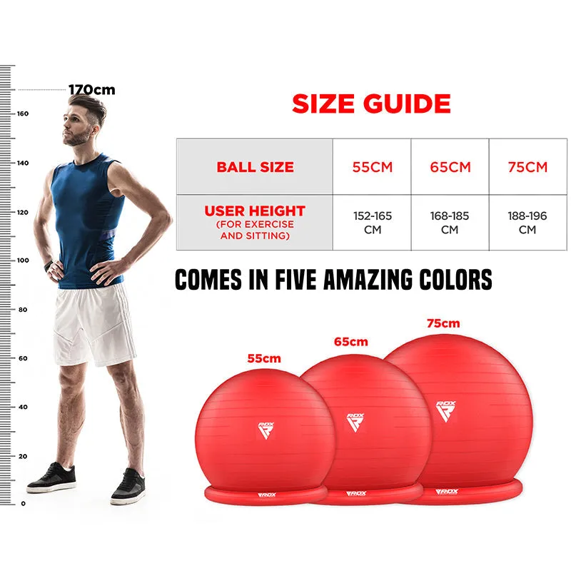 RDX B2 Inflatable Yoga Ball with Anti-Slip Base, Resistance Tubes & Air Pump