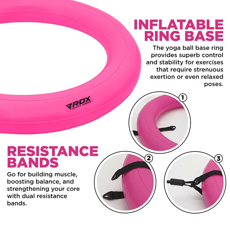 RDX B2 Inflatable Yoga Ball with Anti-Slip Base, Resistance Tubes & Air Pump