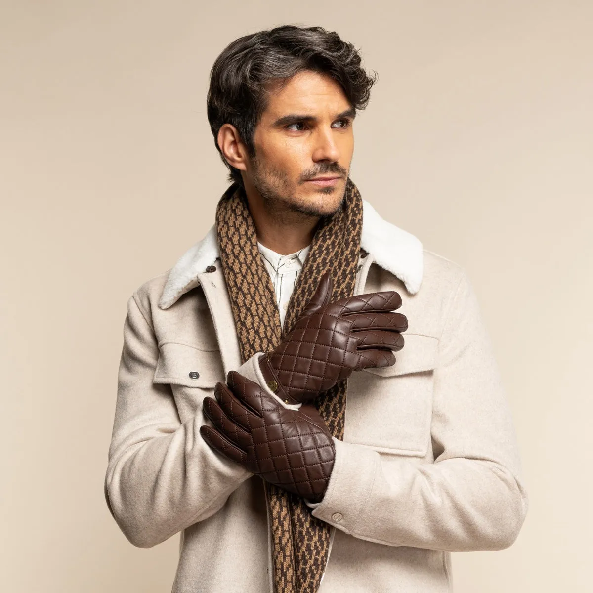 Smith (brown) - sheepskin leather gloves with snap closure & touchscreen feature