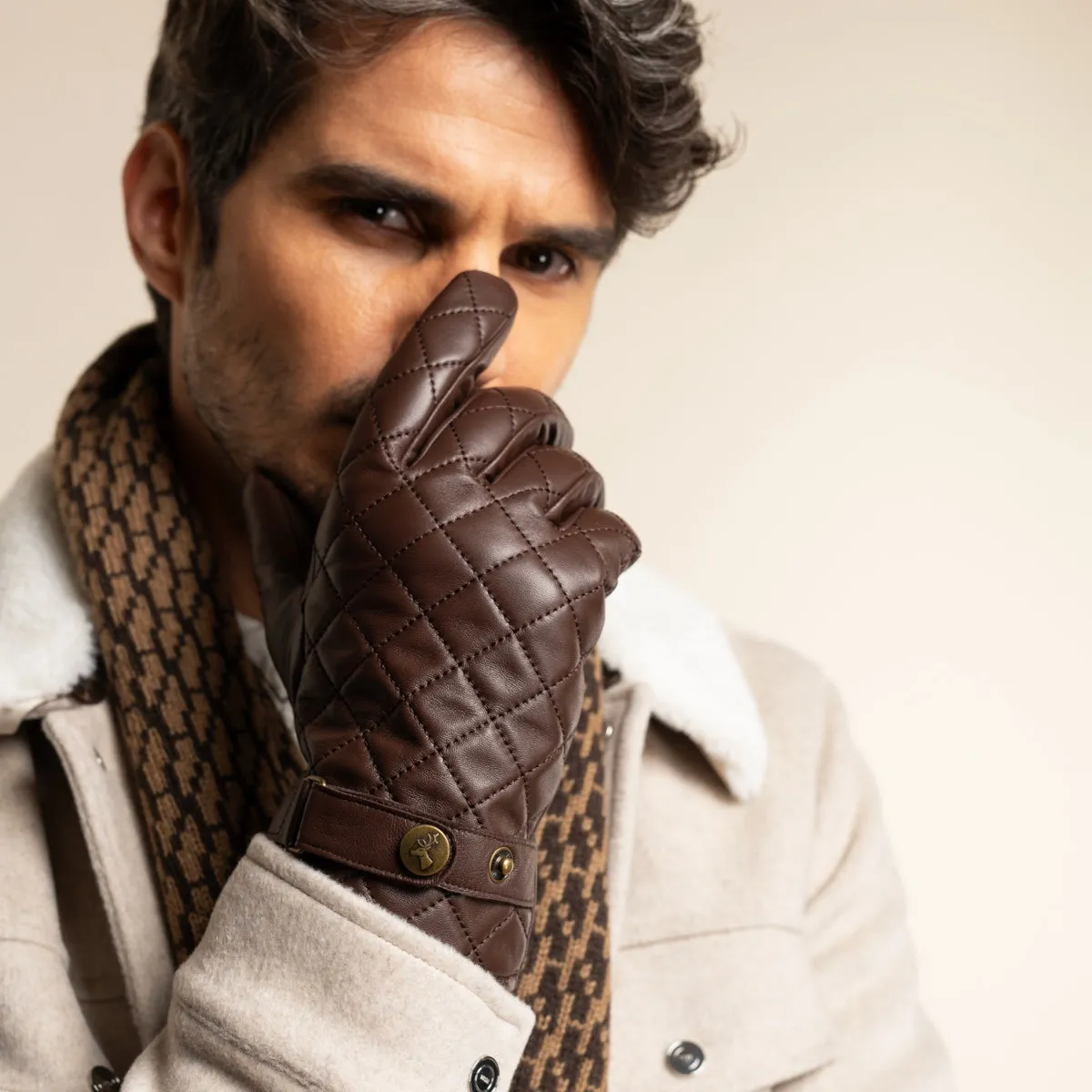 Smith (brown) - sheepskin leather gloves with snap closure & touchscreen feature