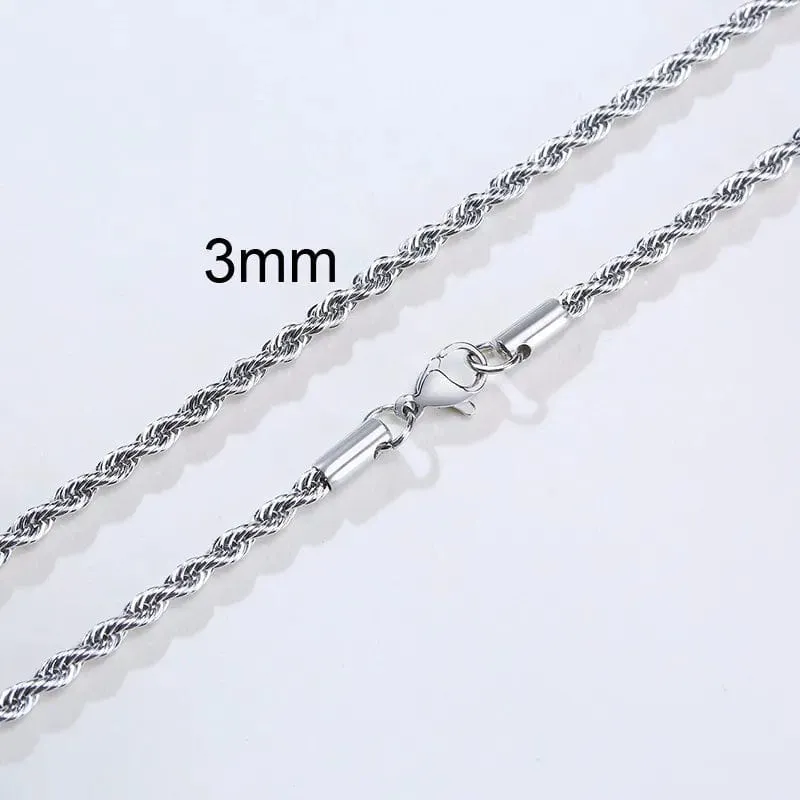 Stainless Steel Minimalist Twist Rope Chain Necklace for Men - Available in Gold and Silver Colours, 2 to 5mm Options