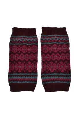 Stockbridge Fair isle Wrist Warmer Fingerless Gloves - Burgundy