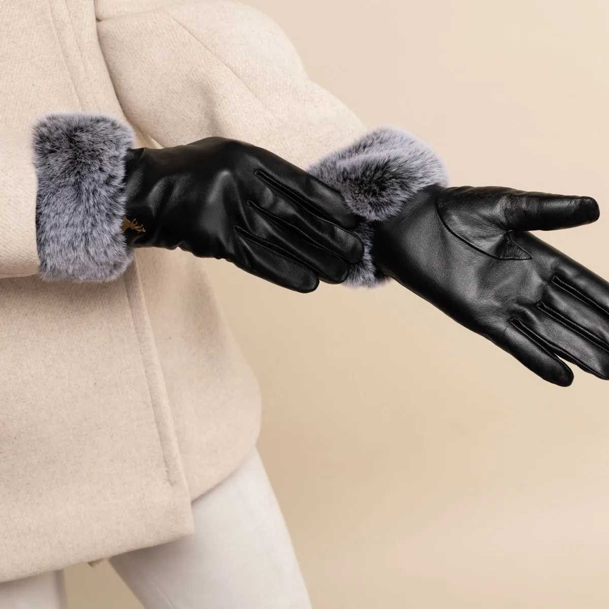 Vera – luxurious leather gloves with faux fur at the wrist & touchscreen feature