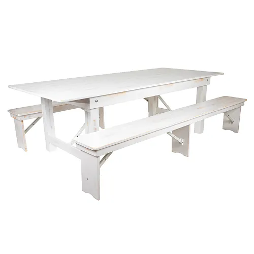 Worn White Heirloom Farm Table With Benches 2 Sizes